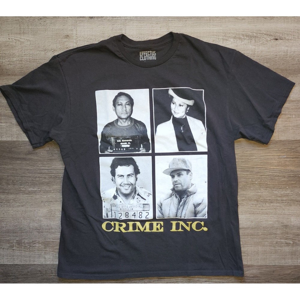 Effectus Clothing Men's Large Black Crew Neck Crime Inc Graphic Logo T-Shirt